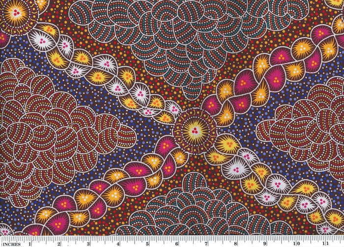 Bush Waterhole Burgundy 44" fabric, Australian Aboriginal, M&S Textiles