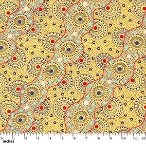 Bush Dreamings of Utopia Yellow 44" aboriginal fabric by M&S Textiles, BDUY
