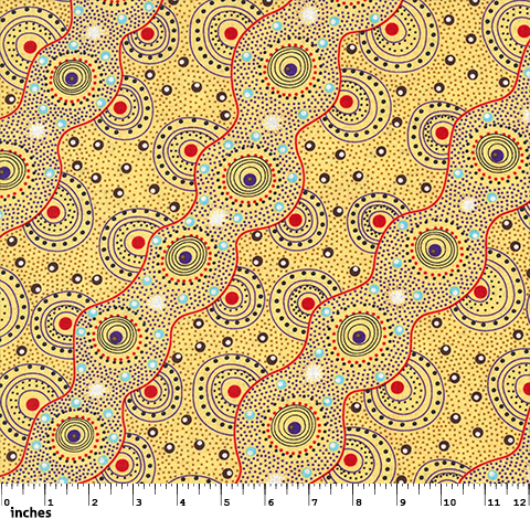 Bush Dreamings of Utopia Yellow 44" aboriginal fabric by M&S Textiles, BDUY