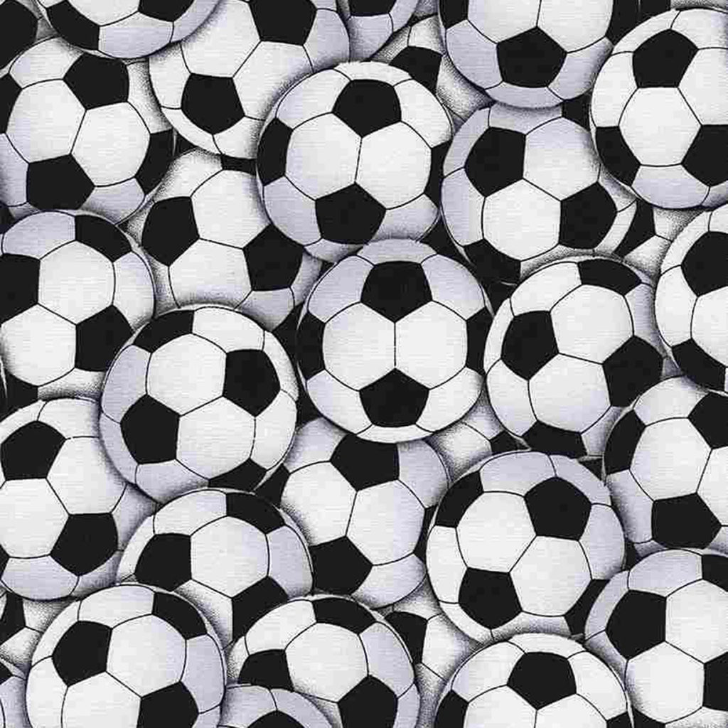 White Packed Soccer Balls 44" fabric by Timeless Treasures,  CD4820