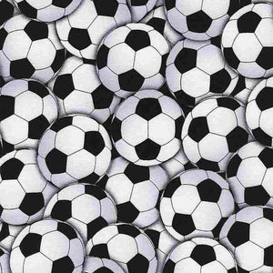 White Packed Soccer Balls 44" fabric by Timeless Treasures,  CD4820