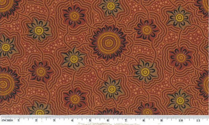 Caming Ground 2 Brown 44" fabric, Australian Aboriginal, M&S Textiles