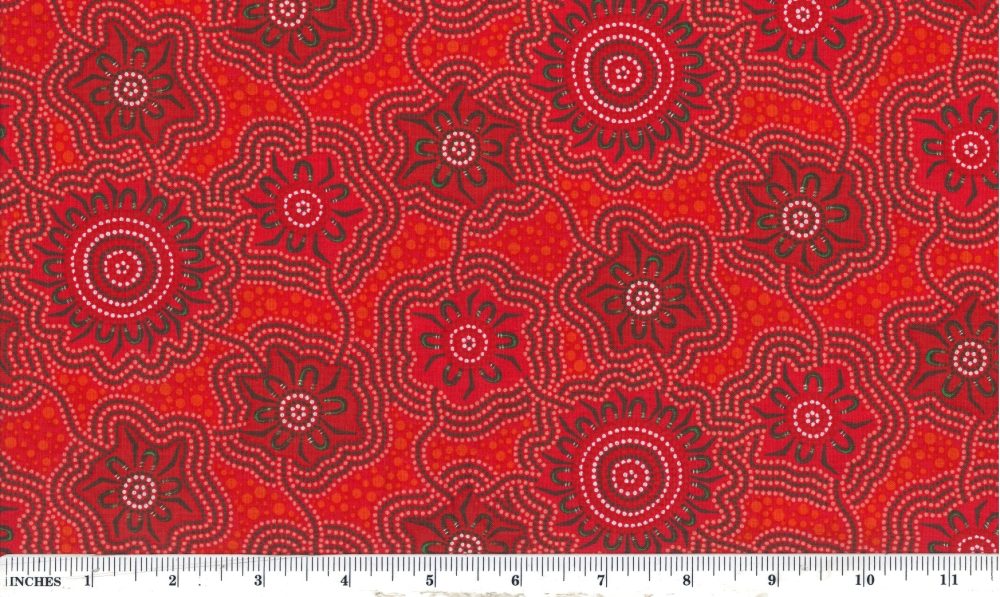 Caming Ground 2 Red aboriginal 44" fabric by M&S Textiles, CGR