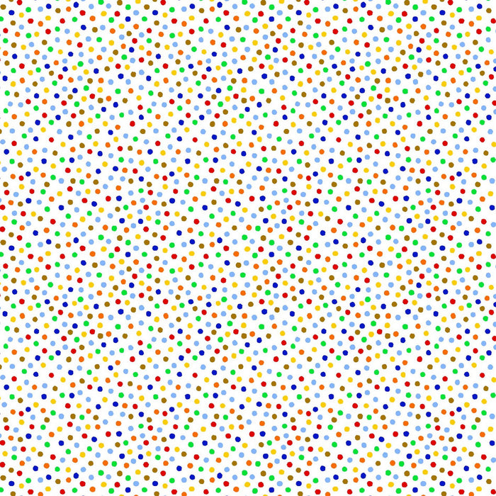 White/Multi Garden Pindot 44" fabric by Michael Miller, CX1065-mult