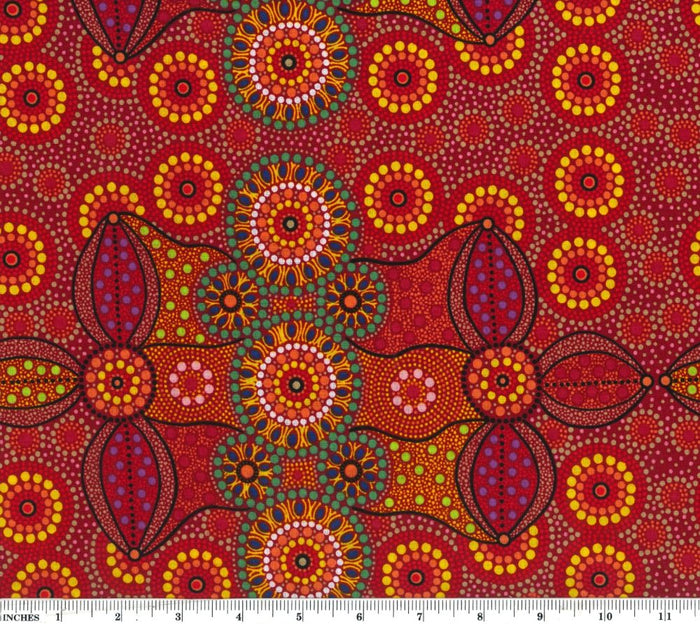 Campsite Red 44" fabric, Australian Aboriginal, M&S Textiles