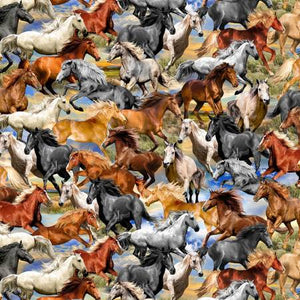 Multi Freedom Horses 44" fabric by Michael Miller, DCX11300 -mult