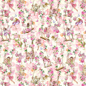 Cream Garden Swings 44" fabric by Michael Miller, DDC12250-crem, Spring Songs Flower Fairies