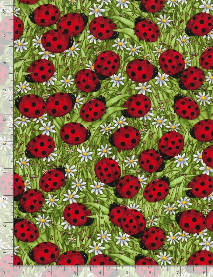 Green Ladybugs 44" fabric by Timeless Treasures, Debi-C1175