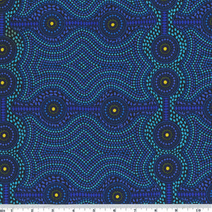 Desert Landscape Blue 44" aboriginal fabric by M&S Textiles, DLSBL