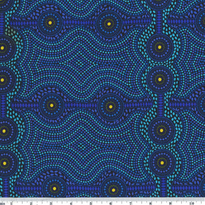 Desert Landscape Blue 44" aboriginal fabric by M&S Textiles, DLSBL
