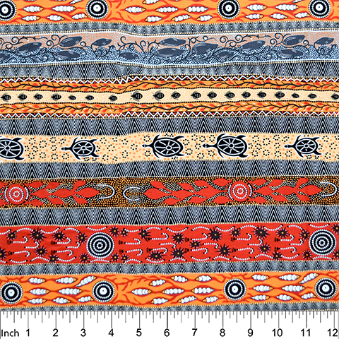Dreaming in One Flame Orange 44" aboriginal fabric by M&S Textiles, DROFO