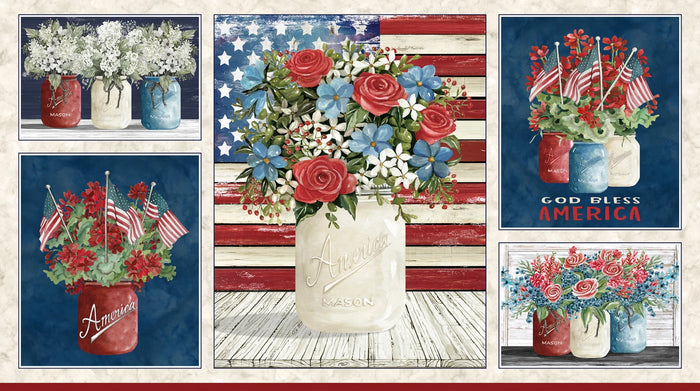 Patriotic Bouqet 24" panel by P&B,  Farmhouse Americana, 05755-PA