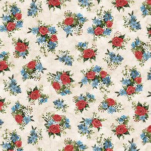 Patriotic Tossed flower bunches 44" fabric by P&B,  Farmhouse Americana, 05759-E