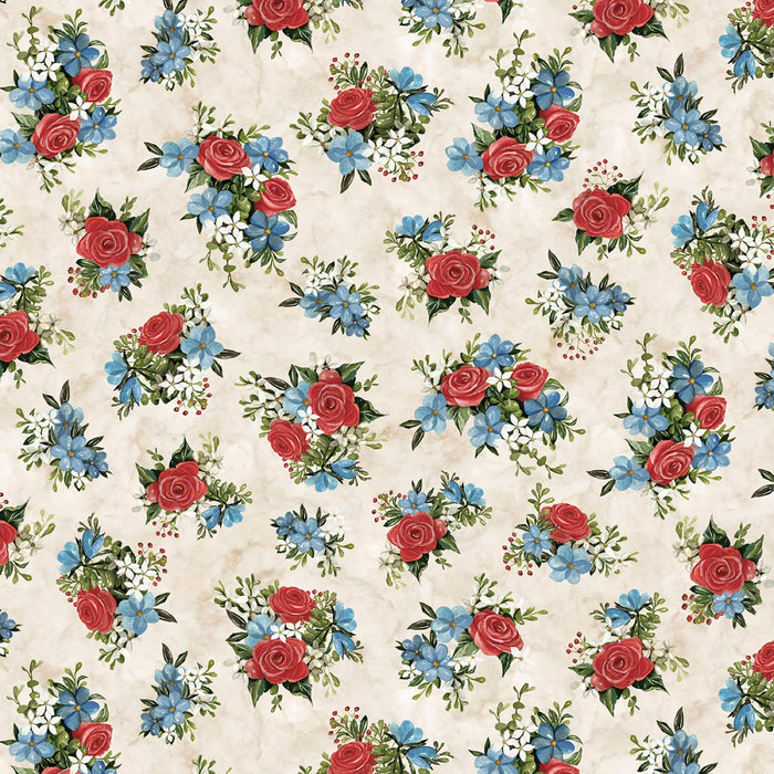 Patriotic Tossed flower bunches 44" fabric by P&B,  Farmhouse Americana, 05759-E