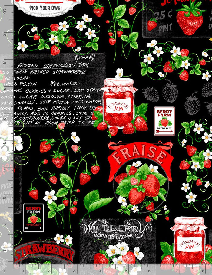 Strawberry Farm Signage 44" fabric by Timeless Treasures, C1044, Strawberry Fields