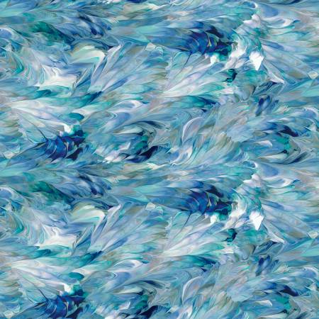 Blue-Teal Feathers 108" fabric by P&B Textiles, FWID 5113-BT, Fluidity