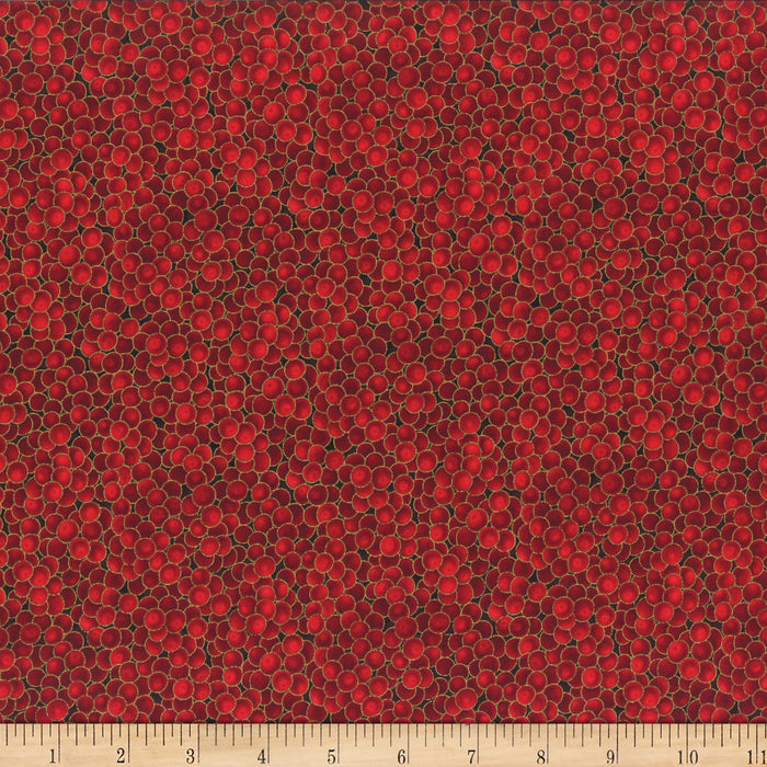 Scarlet - Gold Berries 44" fabric by Hoffman, G8556-78G, metallic, Winter Magic