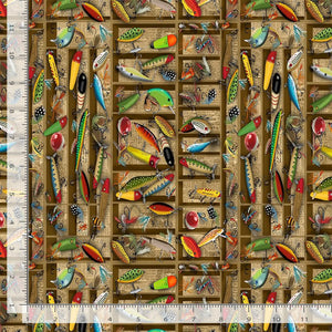 Tackle Box Lures 44" fabric by Timeless Treasures, Gail-CD3479