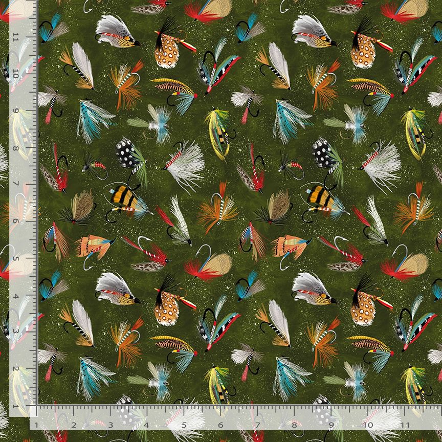 Fly Fishing Lures 44" fabric by Timeless Treasures, CD3480