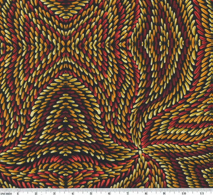 Honey flowers gold 44" aboriginal fabric by M&S Textiles, HOFGO