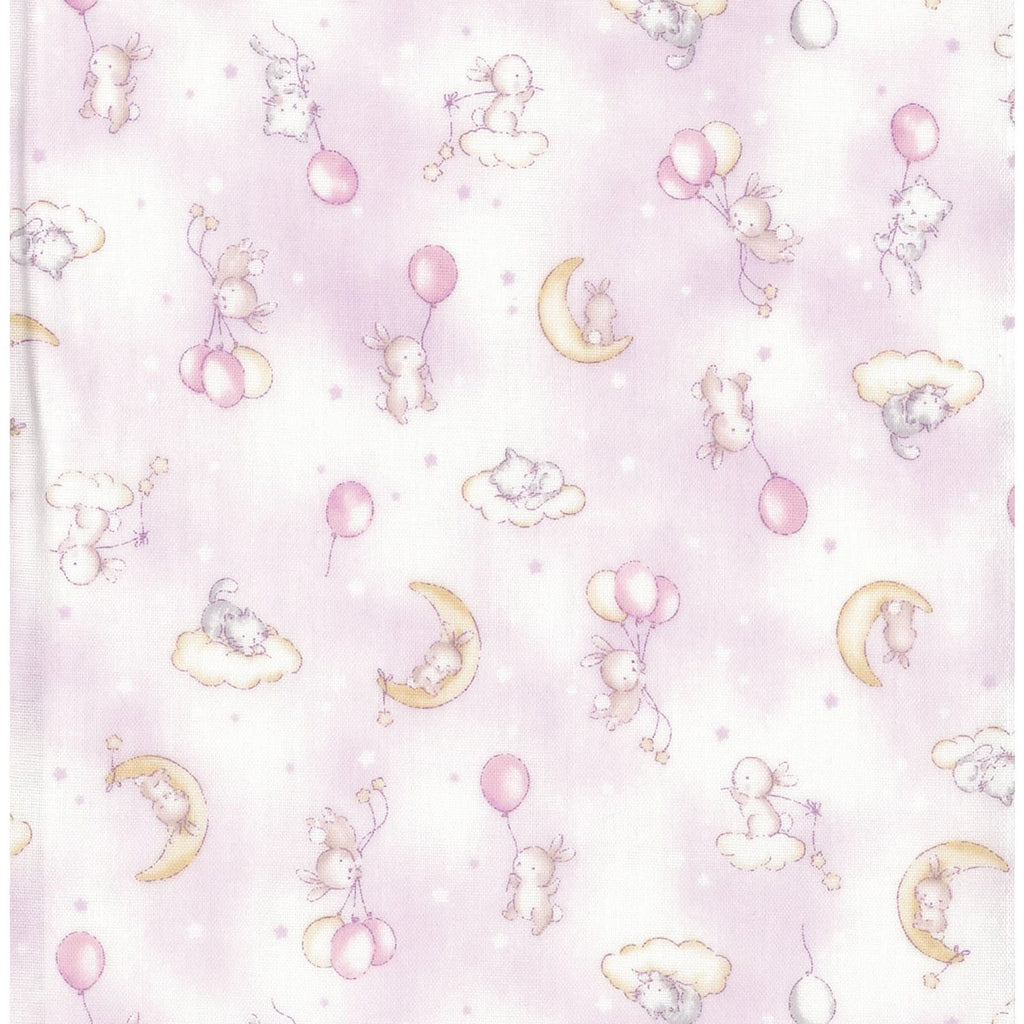 Pink Royal Baby Cats and Bunnies Double Gauze Fabric by Kokka , 66020-2-A