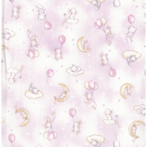 Pink Royal Baby Cats and Bunnies Double Gauze Fabric by Kokka , 66020-2-A