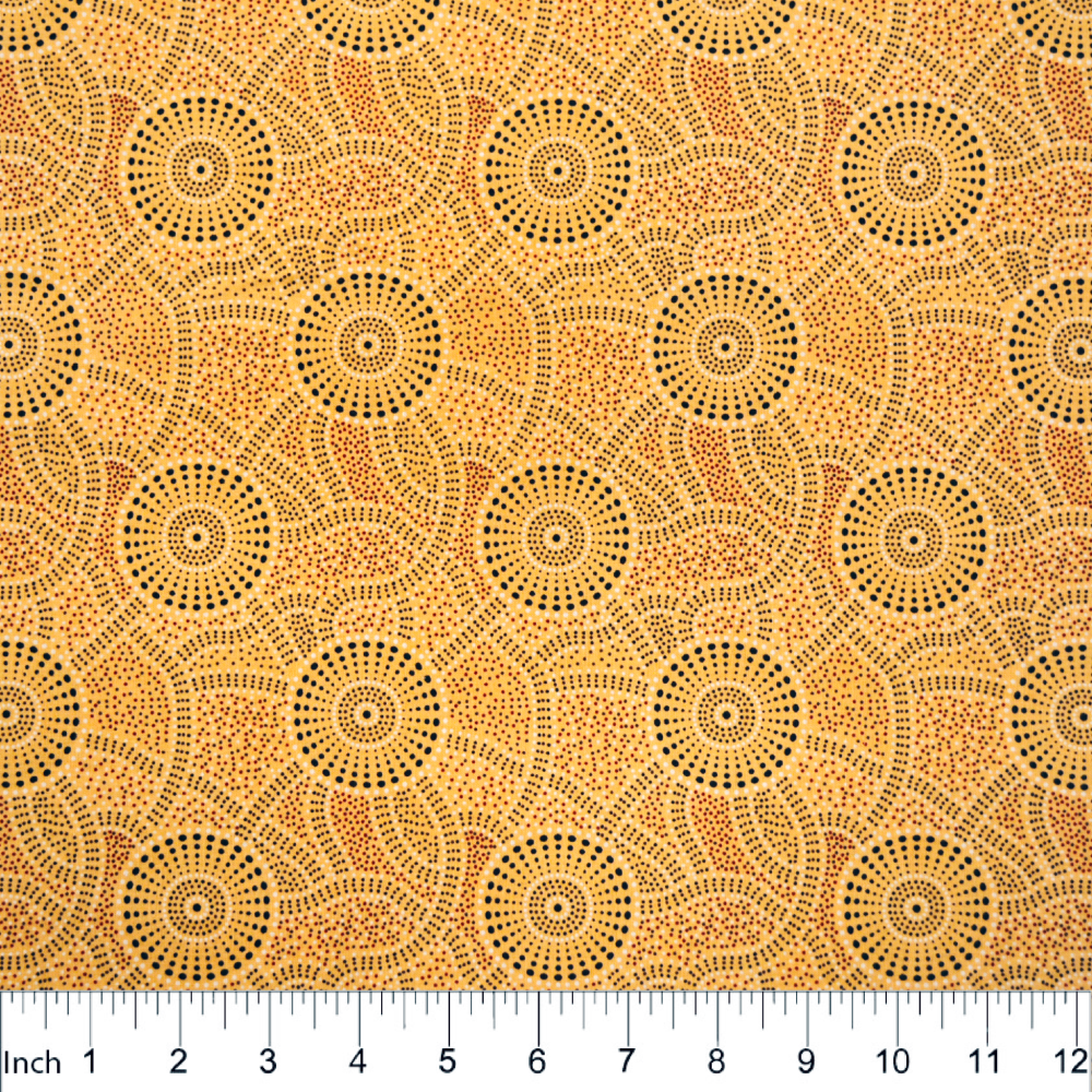 Kangaroo Path Yellow 44" fabric, Australian Aboriginal, M&S Textiles