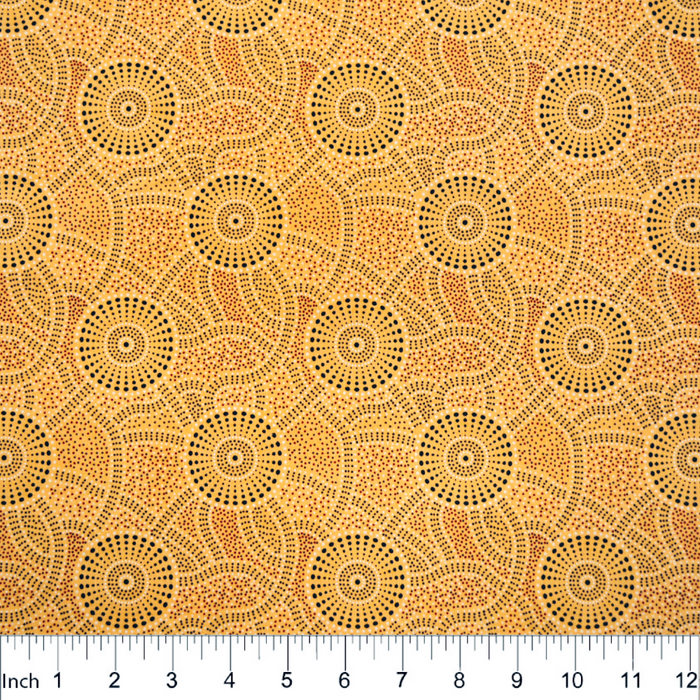 Kangaroo Path Yellow 44" fabric, Australian Aboriginal, M&S Textiles
