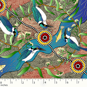 Kingfish Camp Ecru 44" aboriginal fabric by M&S Textiles, KCRE