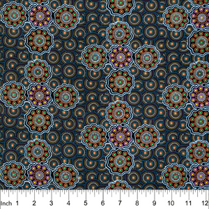 Ladies Collecting Wild Fruits Blue, aboriginal 44" fabric by M&S Textiles,  LCFBL