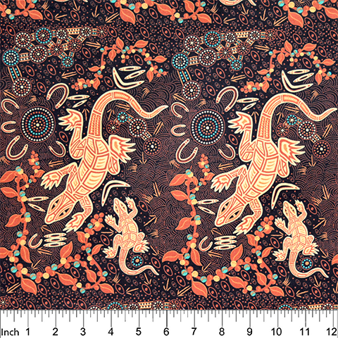 Man & Goanna Brown Aboriginal 44" fabric by M&S Textiles, MGBR