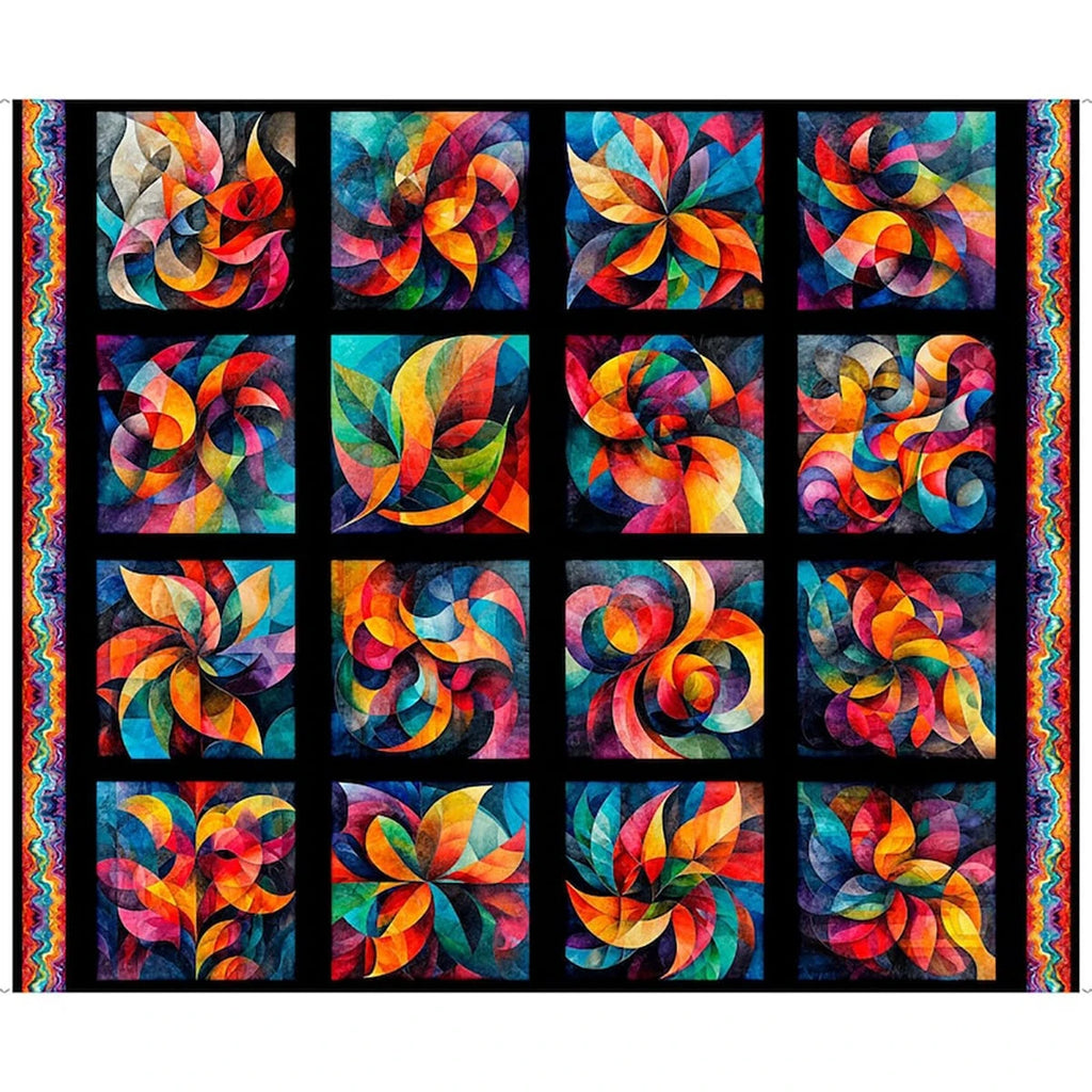 Bedazzled by Dan Morris Black Orange Red Blue Fractal Block Patch 36" Panel,  31121-J