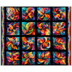 Bedazzled by Dan Morris Black Orange Red Blue Fractal Block Patch 36" Panel,  31121-J