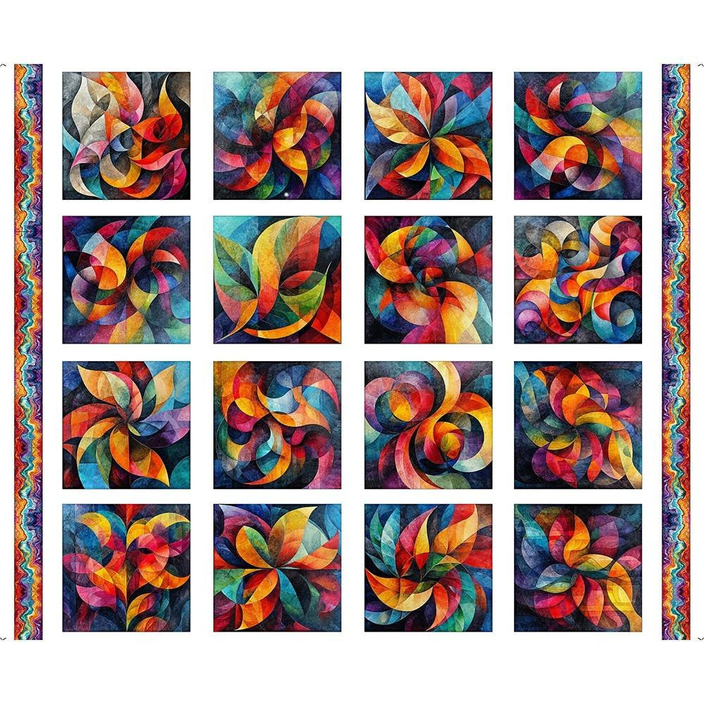 Bedazzled by Dan Morris Black Orange Red Blue Fractal Block Patch 36" Panel,  31121-J