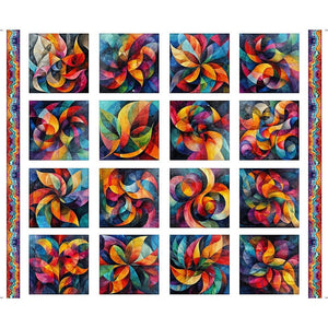 Bedazzled by Dan Morris Black Orange Red Blue Fractal Block Patch 36" Panel,  31121-J