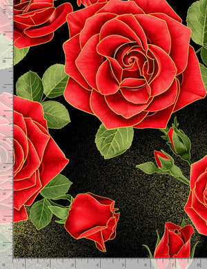 Large Red Metallic Roses 44" fabric by Timless Treasures, Rose-CM1249