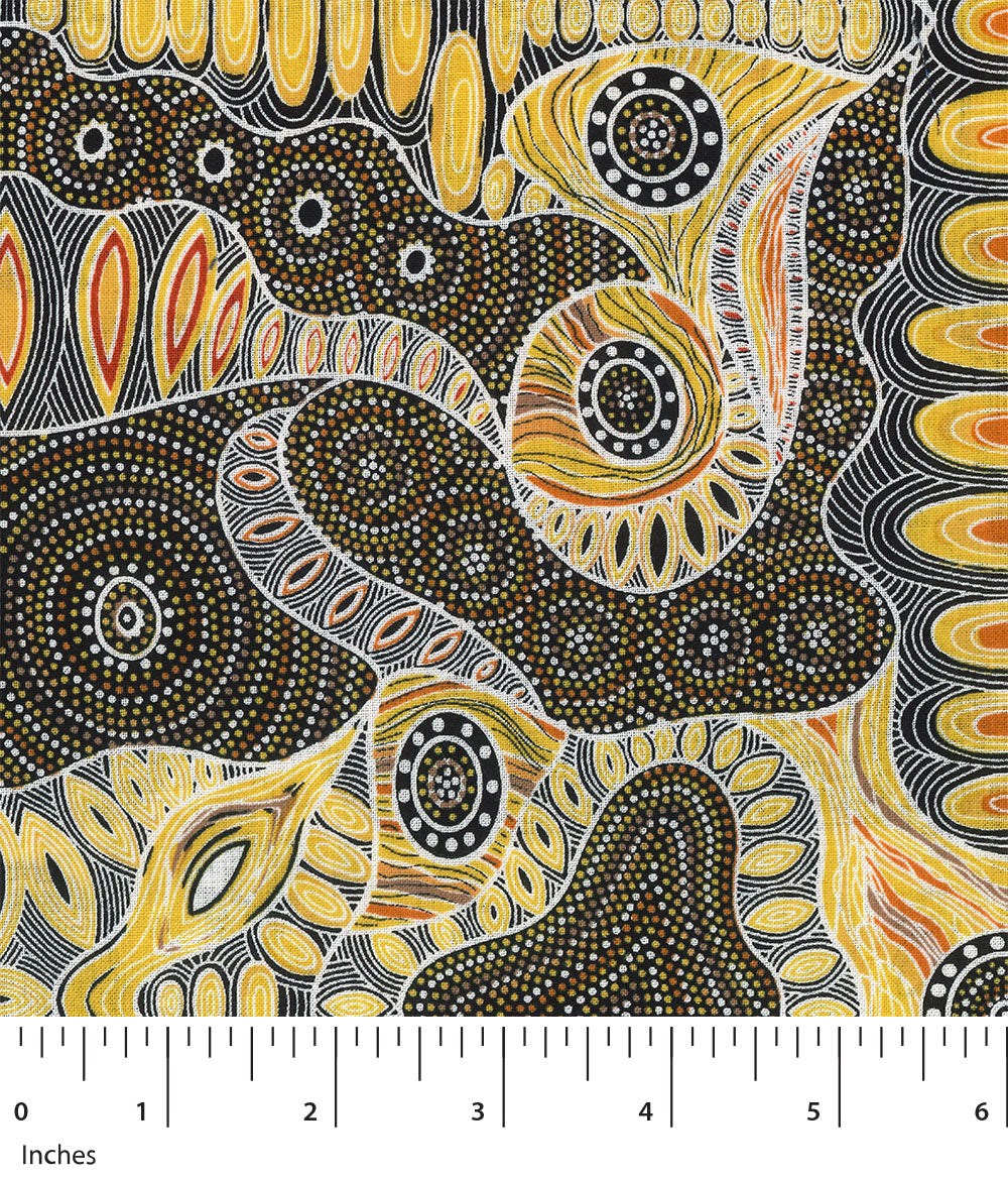 Regeneration Yellow Aboriginal 44" fabric by M&S Textiles, RGY