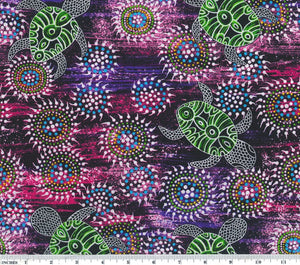 Sea Dreaming Purple Aboriginal 44" fabric by M&S textiles, SEDP, Urchins and turtles