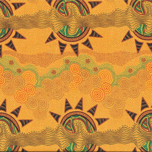 Sunset night dreaming yellow 44" aboriginal fabric by M&S Textiles