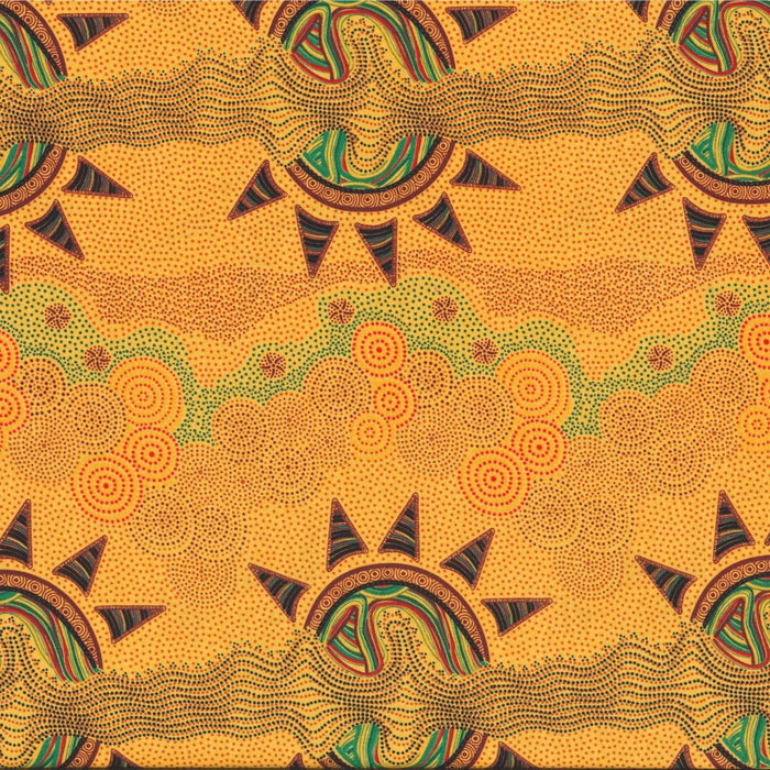 Sunset night dreaming yellow 44" aboriginal fabric by M&S Textiles