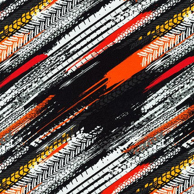 On the Road tire marks 44" fabric by Kaufman, SRKD-20204-8 Orange