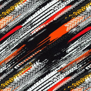 On the Road tire marks 44" fabric by Kaufman, SRKD-20204-8 Orange
