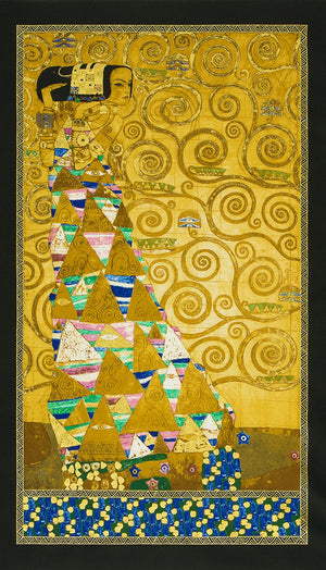 Gold Metallic Gustav Klimt 24" panel by Kaufman, SRKM-21348-133 gold