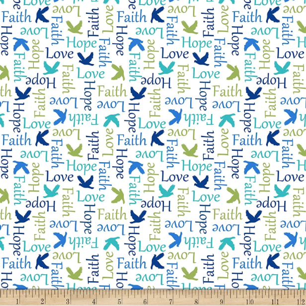 Faith, Love, Hope 44" fabric by Quilting Treasures, 28254-Z, Psalms