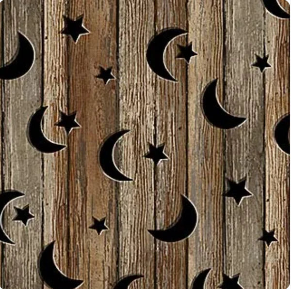 Nature's Calling wood with Moon and Stars 44" fabric by Northcott, 24038-36