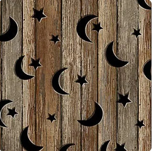 Nature's Calling wood with Moon and Stars 44" fabric by Northcott, 24038-36