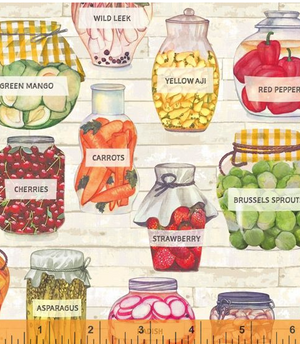 Ivory Pickled Produce 44" fabric by Windham, 52441D-1, Certified Delicious