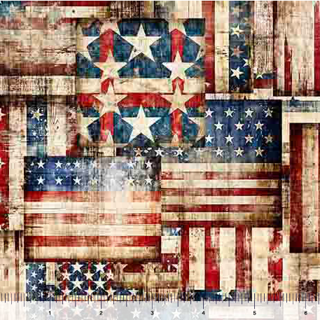Antique American Flag patchwork 108" fabric by Quilting Treasures, 31663-RN