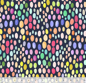 Dark Blue Multi Color Oval Shapes 108" fabric by Windham, 54685DW-1DES, Cocoon