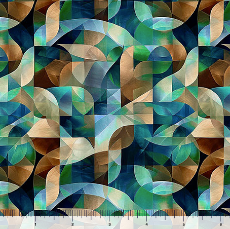 Teal Solstice Kaleidoscope Geo 108" fabric by Quilting Treasures, 31231-Q108